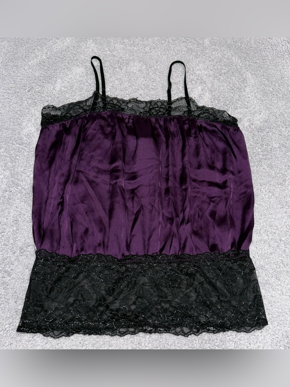 Wet Seal Women's Y2K Purple & Black Lace Trim Camisole Tank Top Size Large